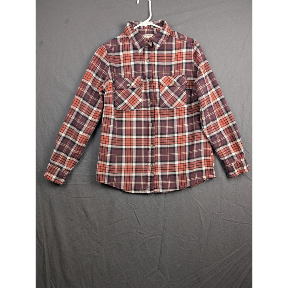 Wrangler Riggs Workwear Womens Small Plaid Flannel Shirt Burgundy Orange
